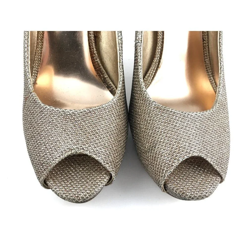 Nine West Gold Metallic Peep Toe Heels Size 7M
